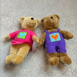 Hallmark Couple Pink And Purple Heart Brown Bears 10" Plush Stuffed Animal